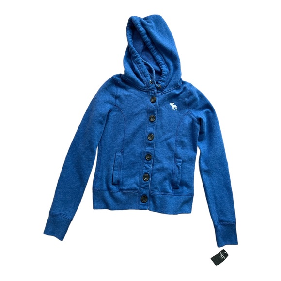 Abercrombie Hoodie navy blue with buttons and packets - Picture 8 of 9